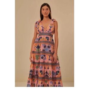 FARM Rio Pink and Blue Patterned Midi Dress